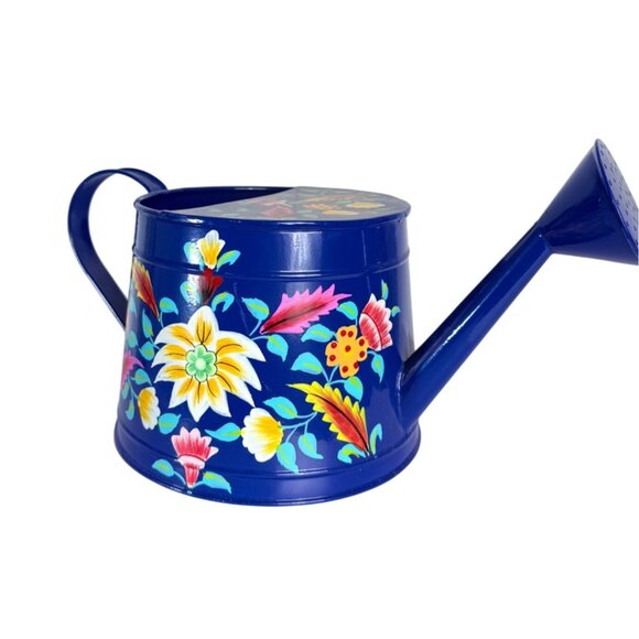 Jaipur In Bloom Floral Blue Metal Watering Can Garden Hand Painted Decorative - Picture 13 of 15